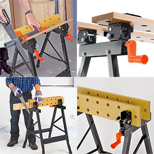 Features of the Omnitable Lite, Tilt table, bench dogs, clamping, and light weight.