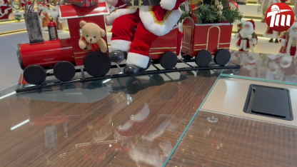 Handmade Animated Santa Claus Sitting On a Train with Xmas Tree Acoustical Control LED Light Musical Santa Claus Doll Christmas Decoration