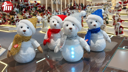 Handmade LED Lighted Music Cute Santa Bear Doll Christmas Ornament Tabletop Decoration for Xmas Gifts Home Display Santa Claus