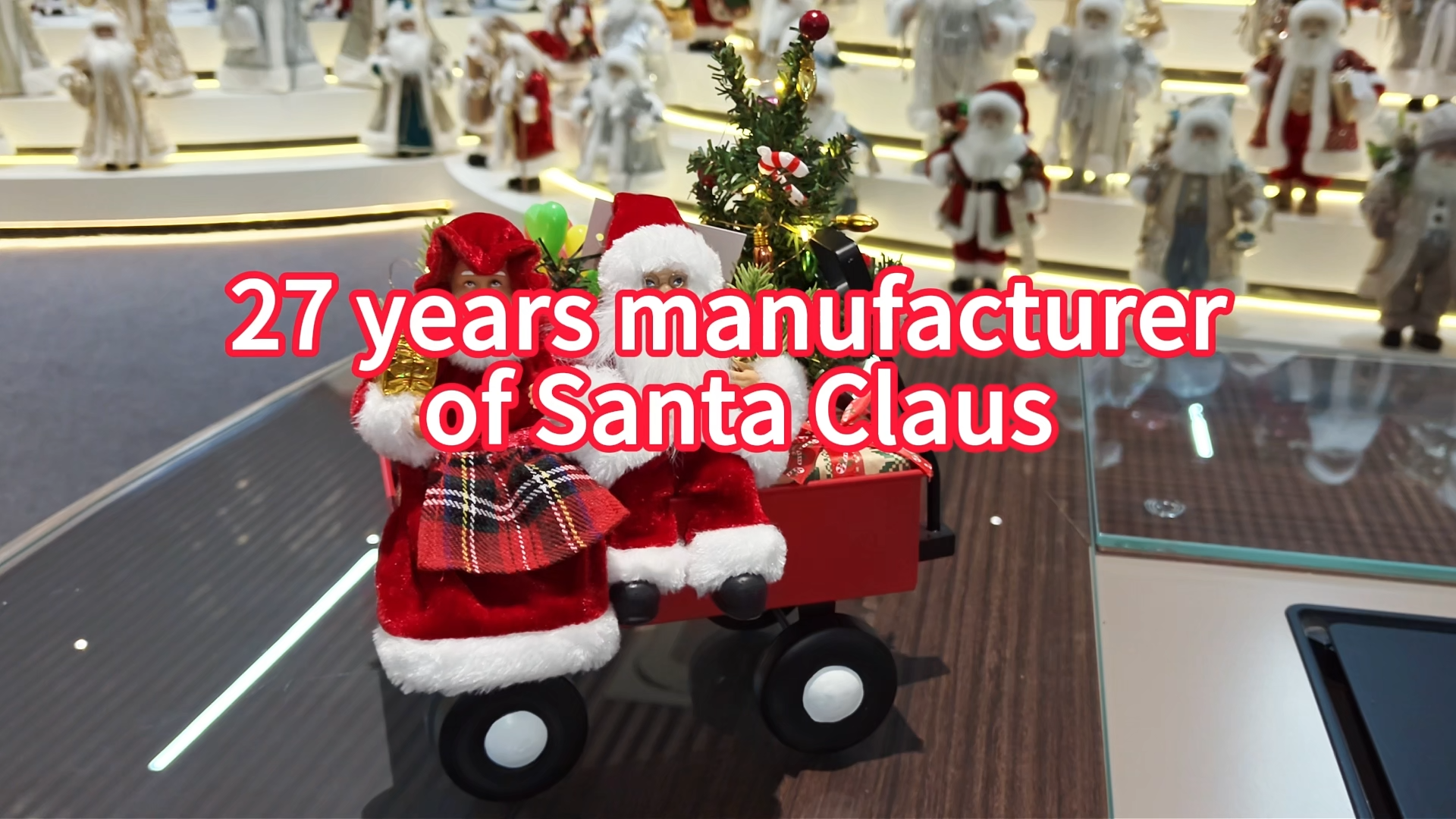 2027 New Custom Christmas Music&light Santa Claus Doll Trailer Xmas Tree Red Color Christmas Decorations Factory Santa Doll