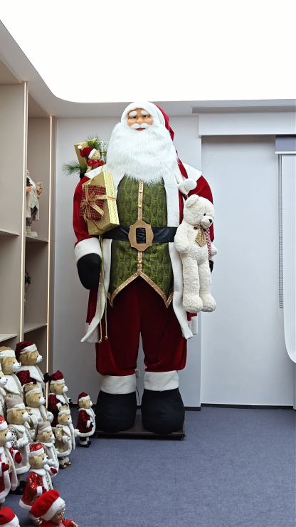 3.8M Giant Santa Claus Xmas Handmade Traditional Santa Claus Doll Movement With Big Santa Bear and Gifts Bag Indoor Decoration