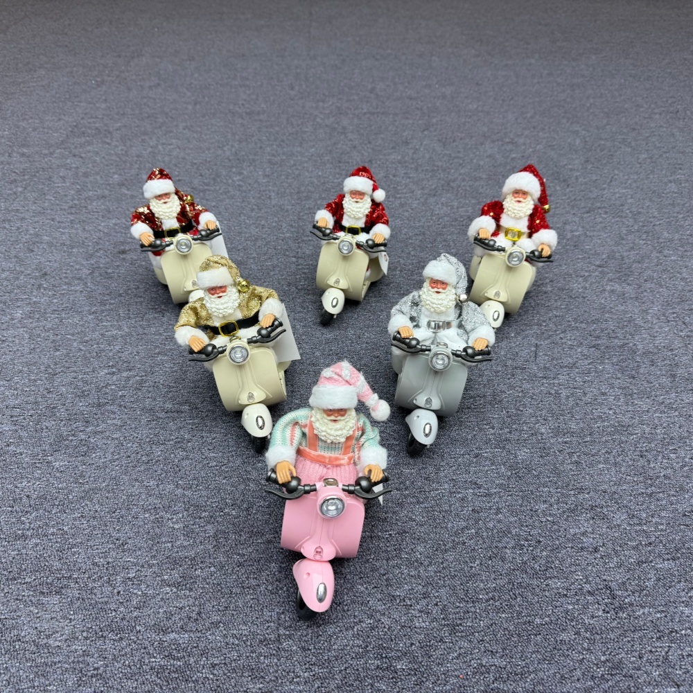 Handmade 7" Christmas Santa Claus Multiple Movements Lights Riding Motorcycle Musical Songs Electric Xmas Santa Claus Doll