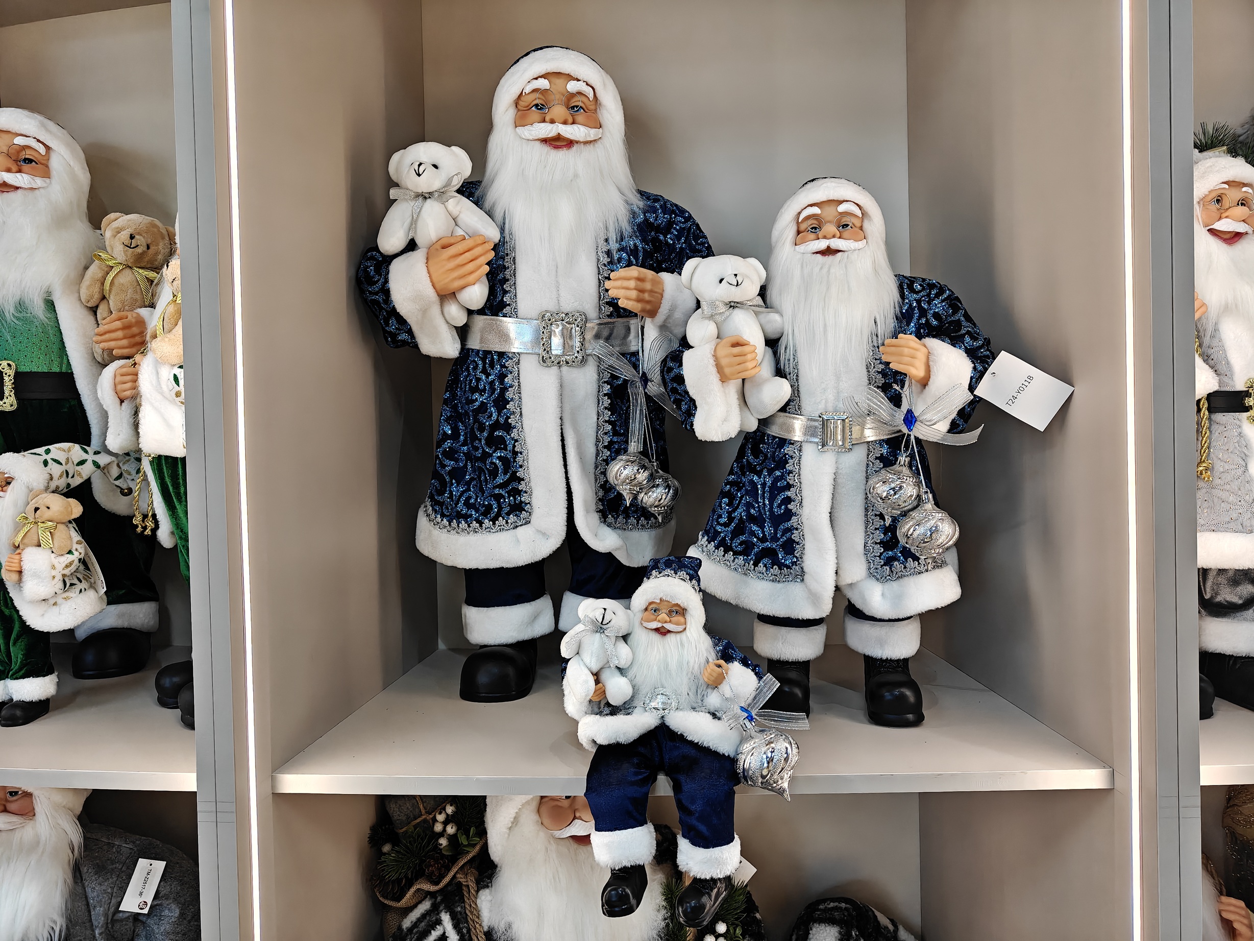 Xmas Ornament Navidad Artificial 30/40/60/80cm Blue Sliver Santa Claus Doll Christmas Decoration Large Santa Claus