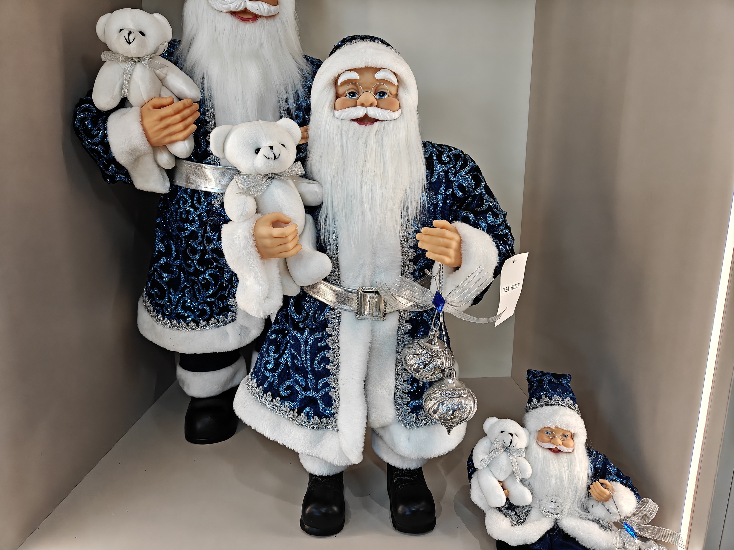 Xmas Ornament Navidad Artificial 30/40/60/80cm Blue Sliver Santa Claus Doll Christmas Decoration Large Santa Claus