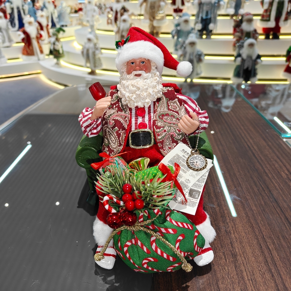 Xmas Handmade Classic Santa Claus Doll Sitting on Sofa Figurine 9Inch Polyester & Fabric Christmas Gifts Indoor Decoration