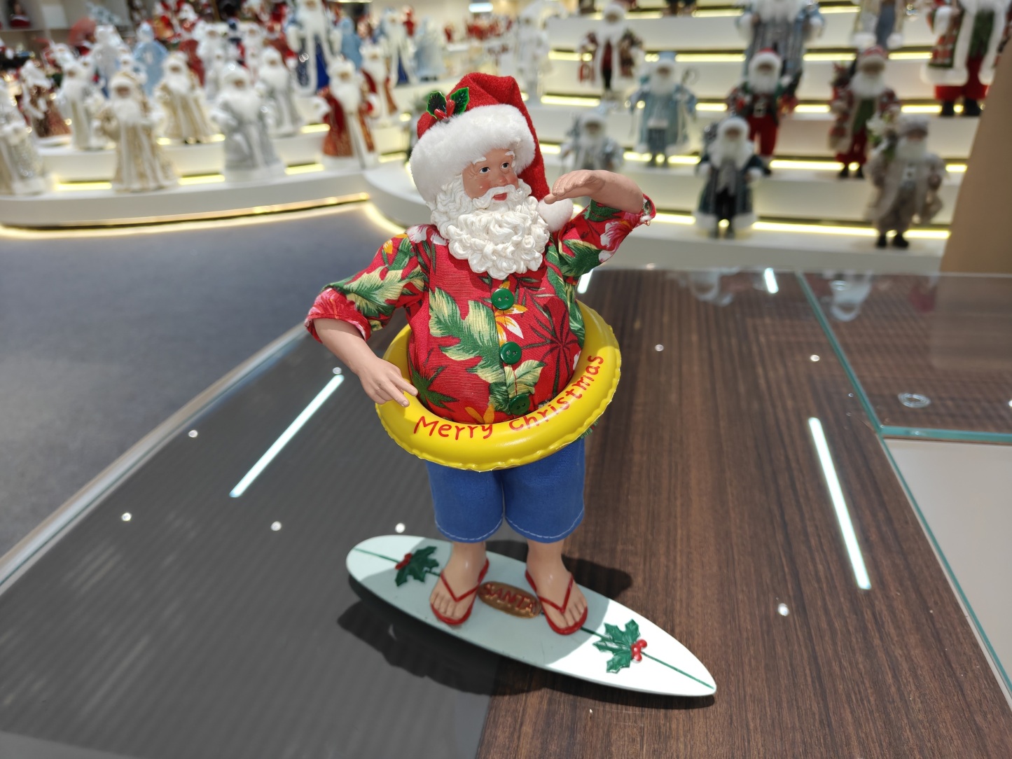 12inch Resin Noel Navidad Christmas Ornaments Standing Santa Claus Decor Xmas Figurine & Toys Polyresin Surfing Santa Claus Doll