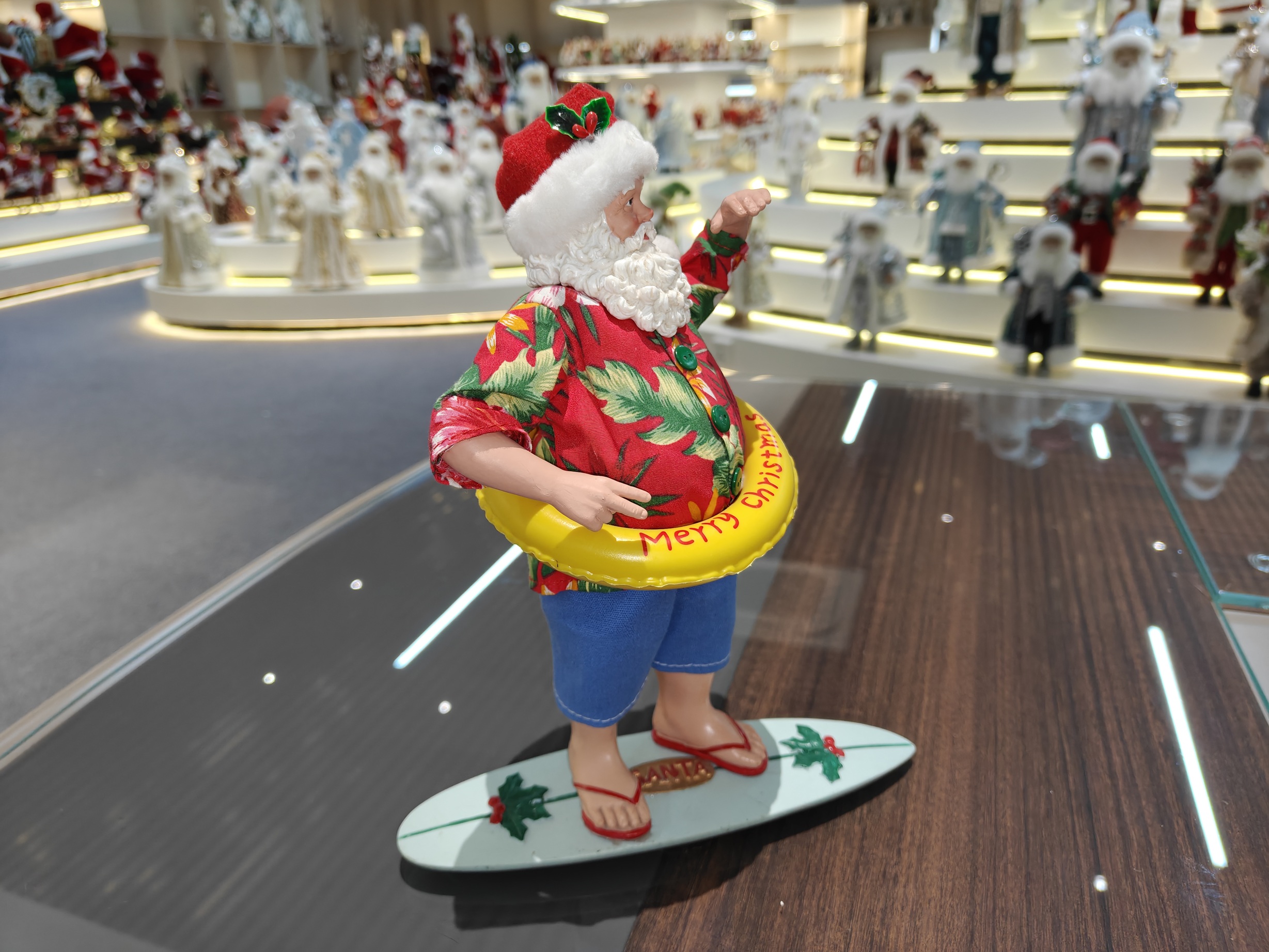 12inch Resin Noel Navidad Christmas Ornaments Standing Santa Claus Decor Xmas Figurine & Toys Polyresin Surfing Santa Claus Doll