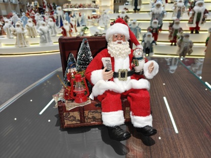 9" Sitting SANTA CLAUS Classic Eco-Friendly Jewelry Box Snowman Xmas Gifts Polyester Fabric Santa Doll