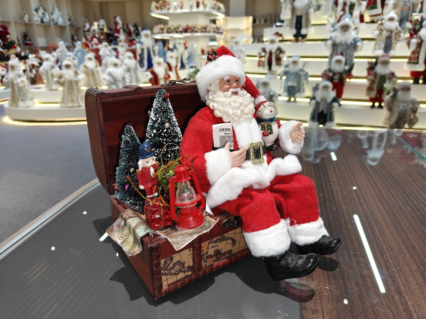 9" Sitting SANTA CLAUS Classic Eco-Friendly Jewelry Box Snowman Xmas Gifts Polyester Fabric Santa Doll