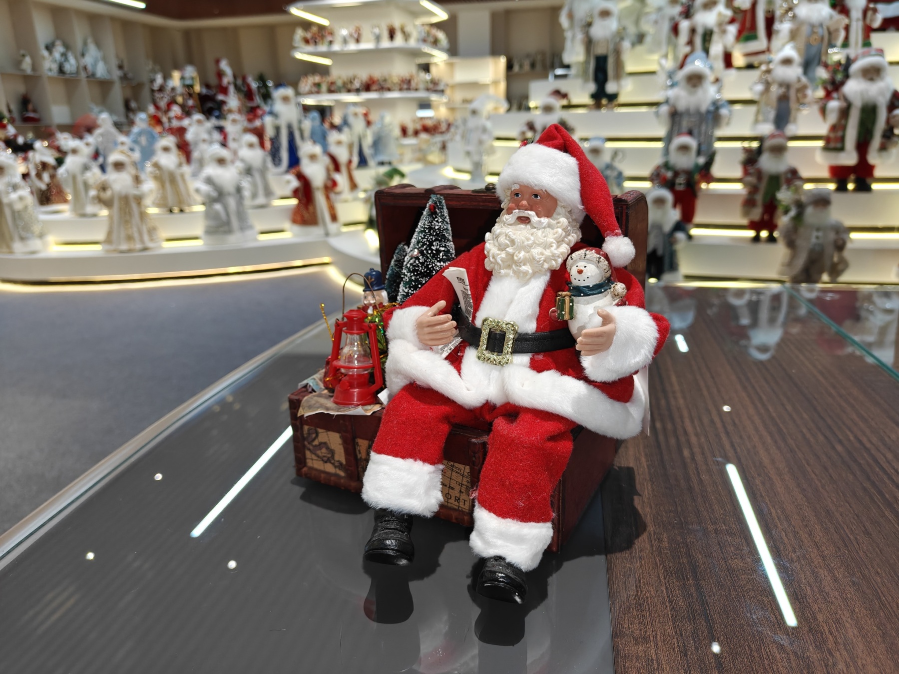 9" Sitting SANTA CLAUS Classic Eco-Friendly Jewelry Box Snowman Xmas Gifts Polyester Fabric Santa Doll