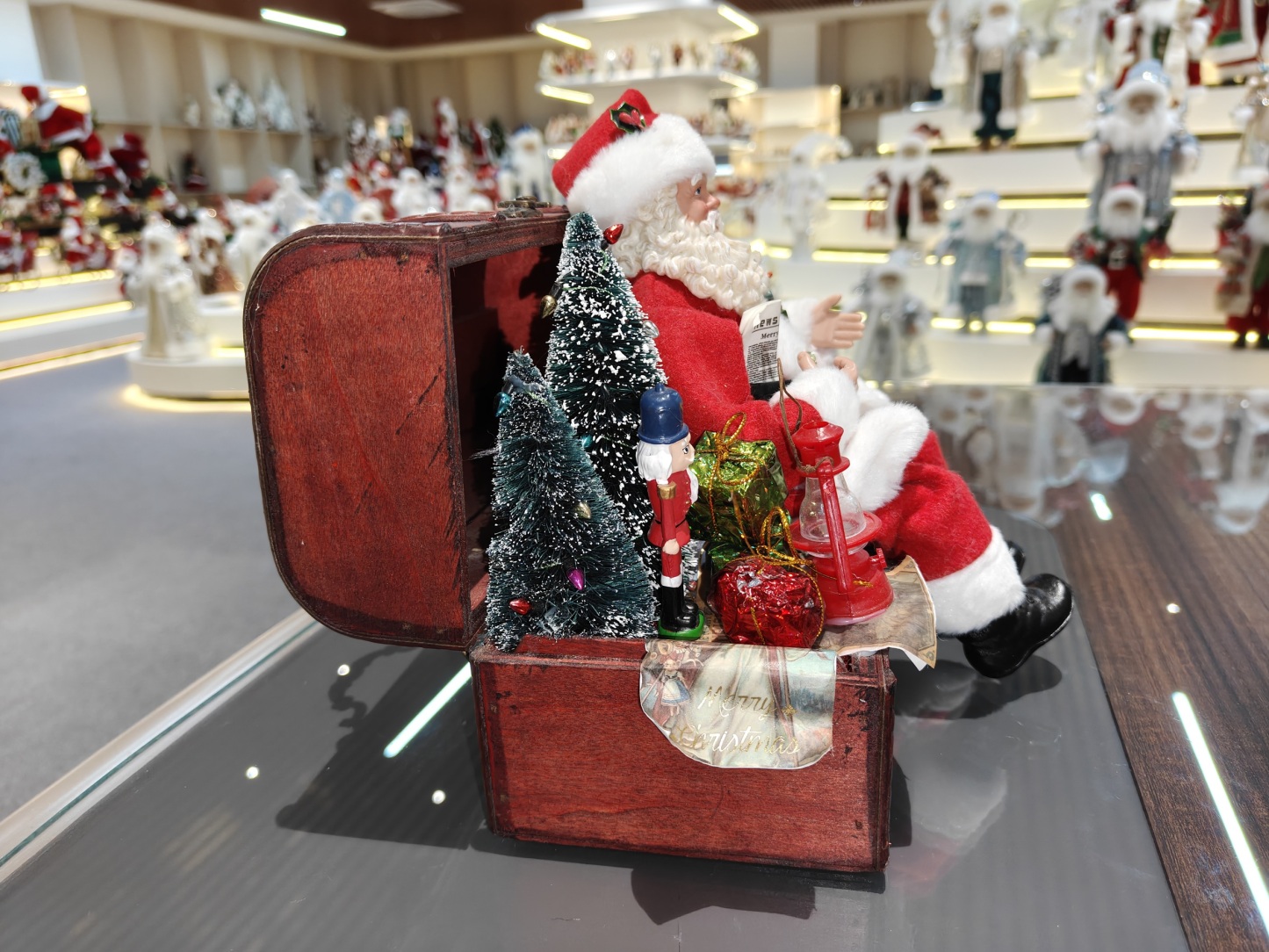 9" Sitting SANTA CLAUS Classic Eco-Friendly Jewelry Box Snowman Xmas Gifts Polyester Fabric Santa Doll