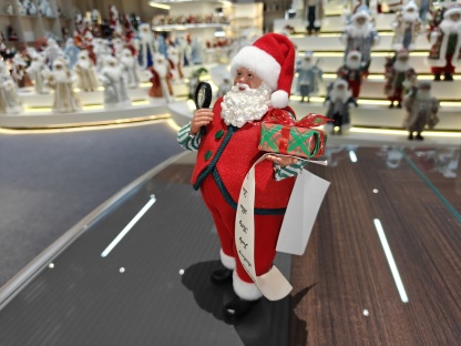 11" STANDING SANTA CLAUS with Magnifying Glass and Xmas Gifts Handmade Polyester & Fabric Santa Claus Doll