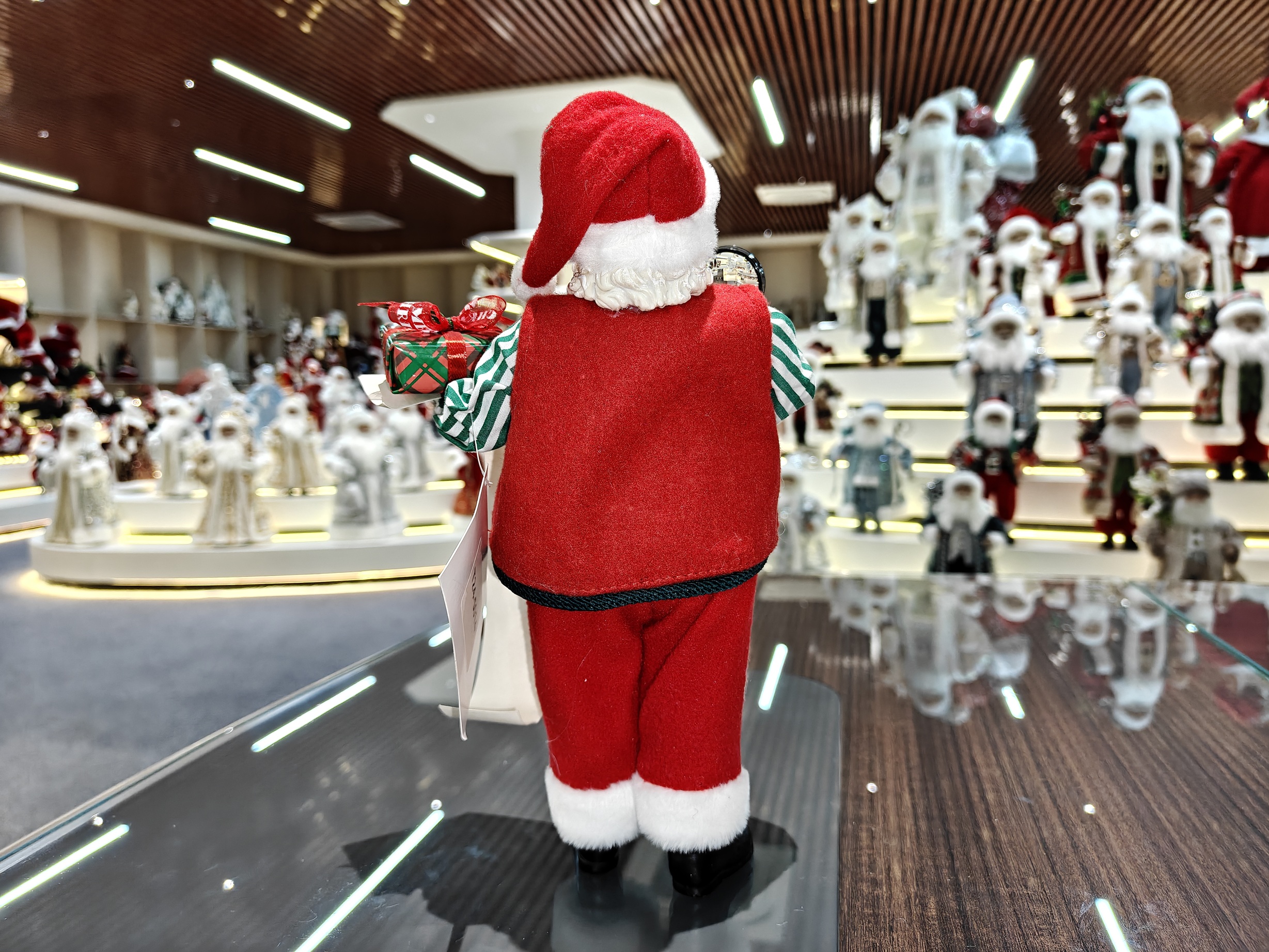 11" STANDING SANTA CLAUS with Magnifying Glass and Xmas Gifts Handmade Polyester & Fabric Santa Claus Doll