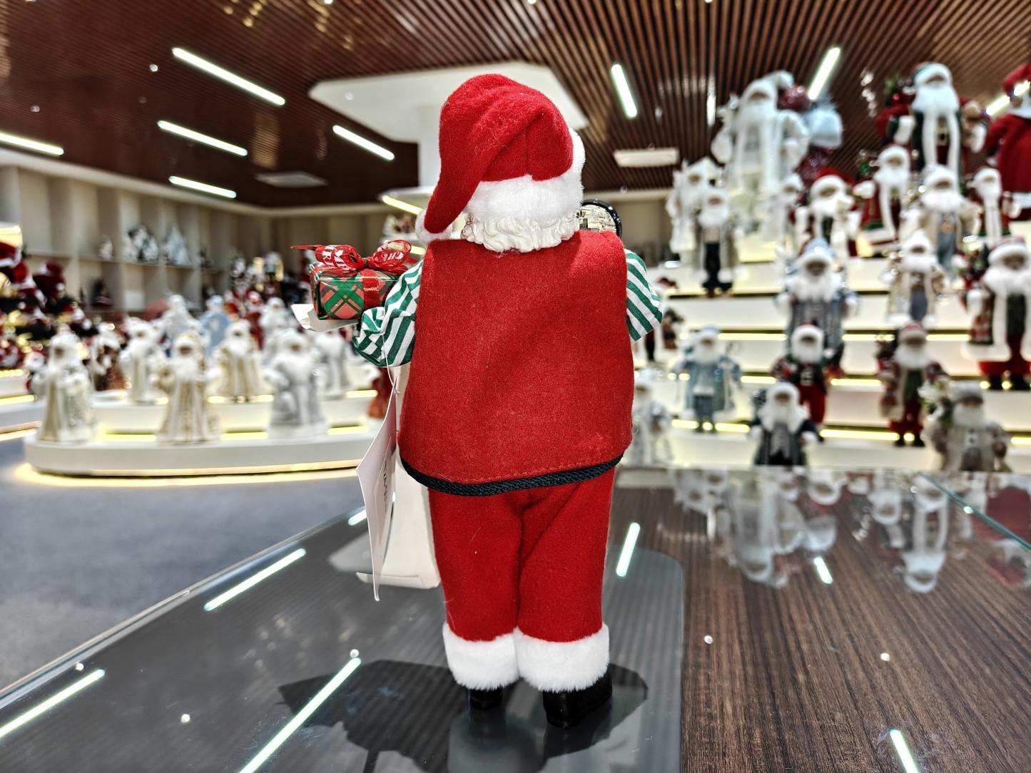 11" STANDING SANTA CLAUS with Magnifying Glass and Xmas Gifts Handmade Polyester & Fabric Santa Claus Doll