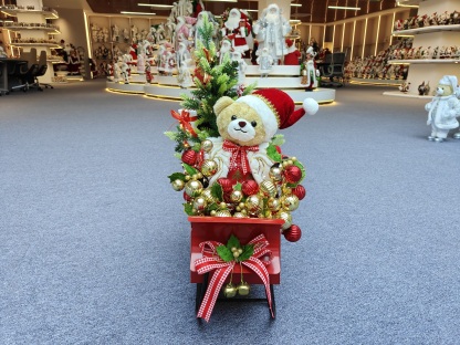 24" Luxury Christmas Santa Bear Doll Sitting on the Sleigh with Musical and Light Xmas Decorations Gifts