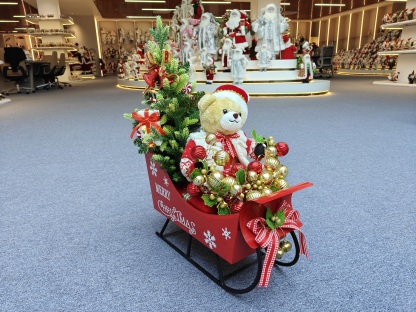 24" Luxury Christmas Santa Bear Doll Sitting on the Sleigh with Musical and Light Xmas Decorations Gifts