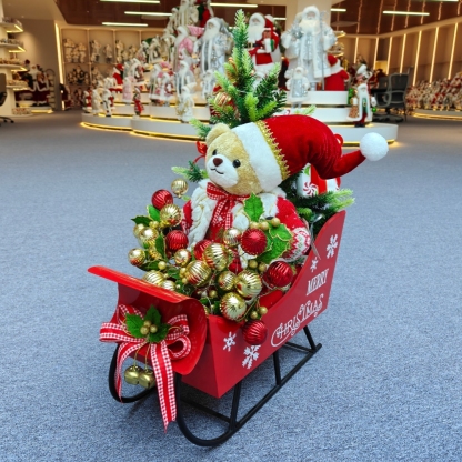 24" Luxury Christmas Santa Bear Doll Sitting on the Sleigh with Musical and Light Xmas Decorations Gifts