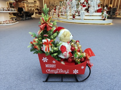 24" Luxury Christmas Santa Bear Doll Sitting on the Sleigh with Musical and Light Xmas Decorations Gifts