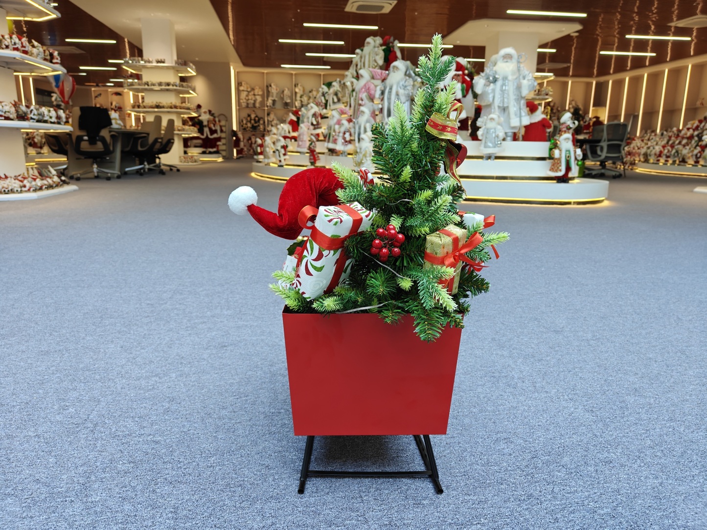 24" Luxury Christmas Santa Bear Doll Sitting on the Sleigh with Musical and Light Xmas Decorations Gifts