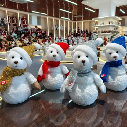 Handmade LED Lighted Music Cute Santa Bear Doll Christmas Ornament Tabletop Decoration for Xmas Gifts Home Display Santa Claus