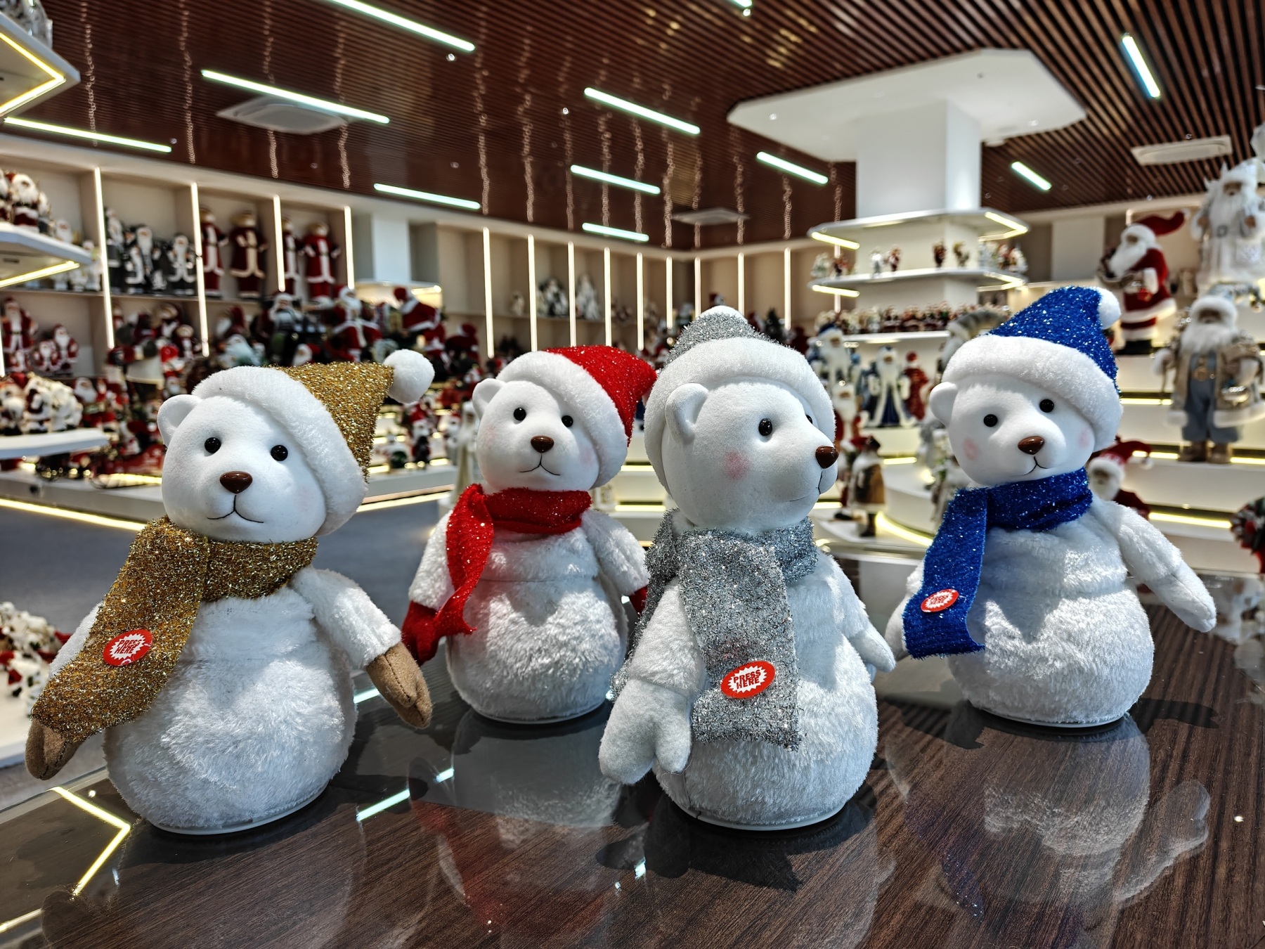 Handmade LED Lighted Music Cute Santa Bear Doll Christmas Ornament Tabletop Decoration for Xmas Gifts Home Display Santa Claus