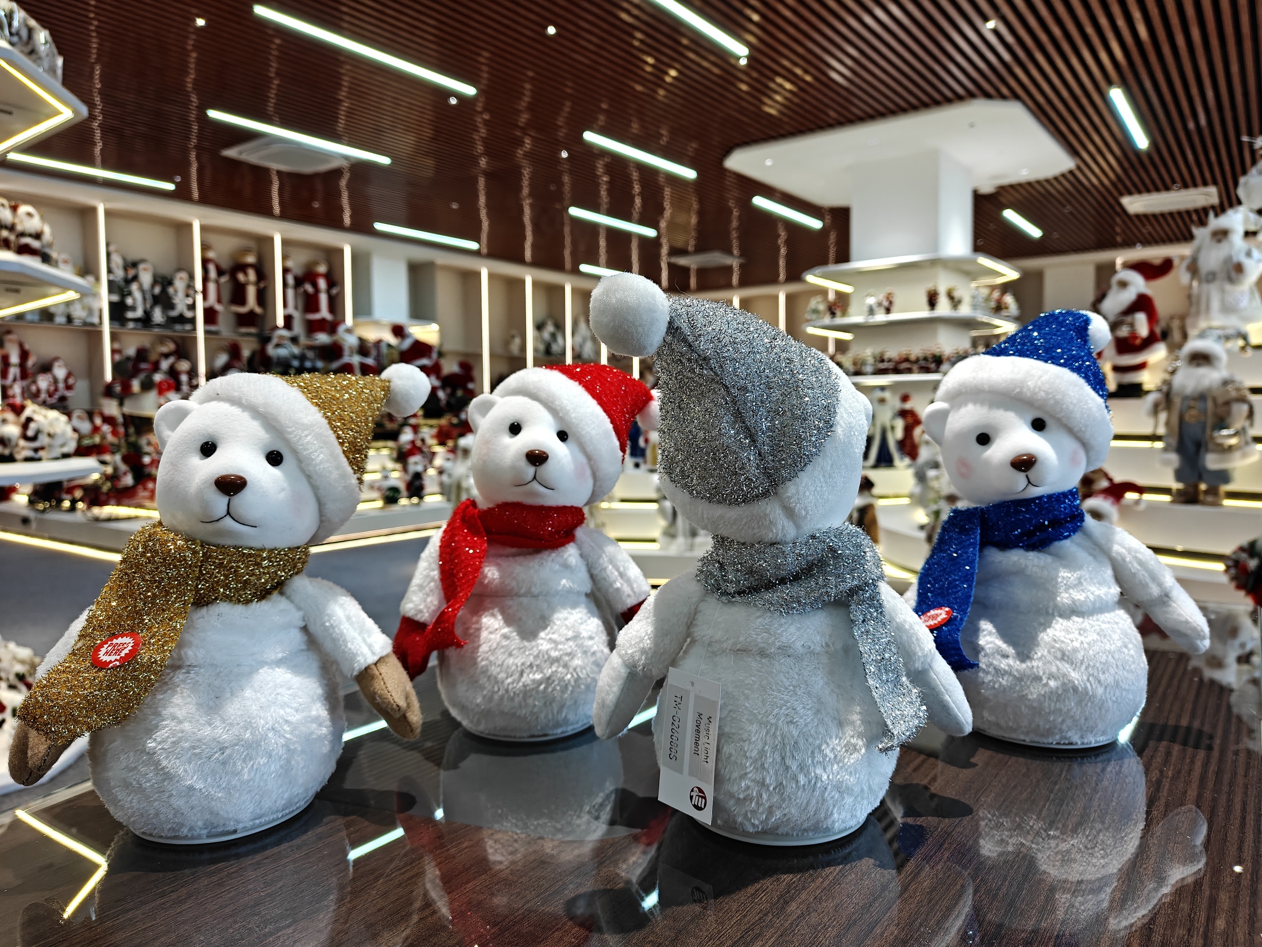 Handmade LED Lighted Music Cute Santa Bear Doll Christmas Ornament Tabletop Decoration for Xmas Gifts Home Display Santa Claus