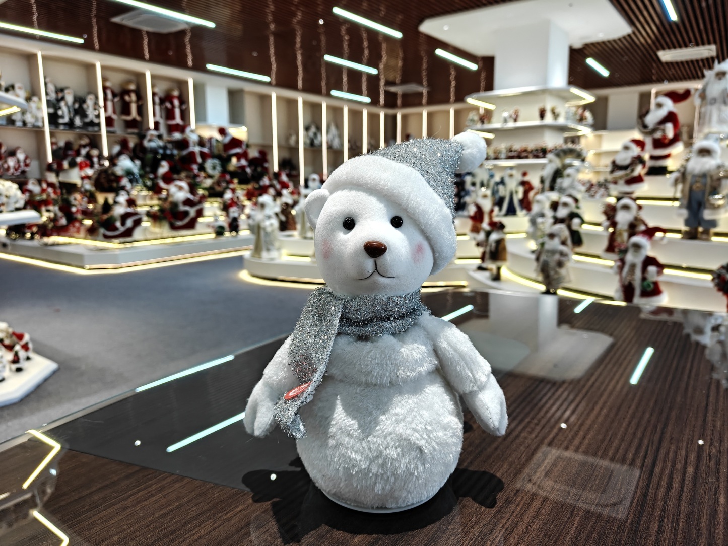 Handmade LED Lighted Music Cute Santa Bear Doll Christmas Ornament Tabletop Decoration for Xmas Gifts Home Display Santa Claus