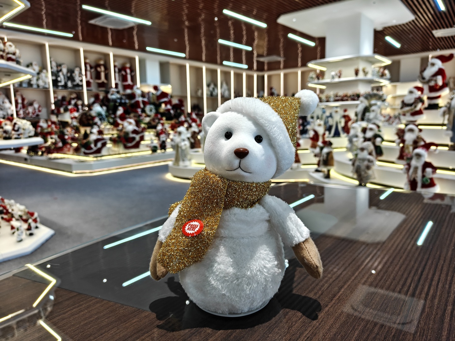 Handmade LED Lighted Music Cute Santa Bear Doll Christmas Ornament Tabletop Decoration for Xmas Gifts Home Display Santa Claus