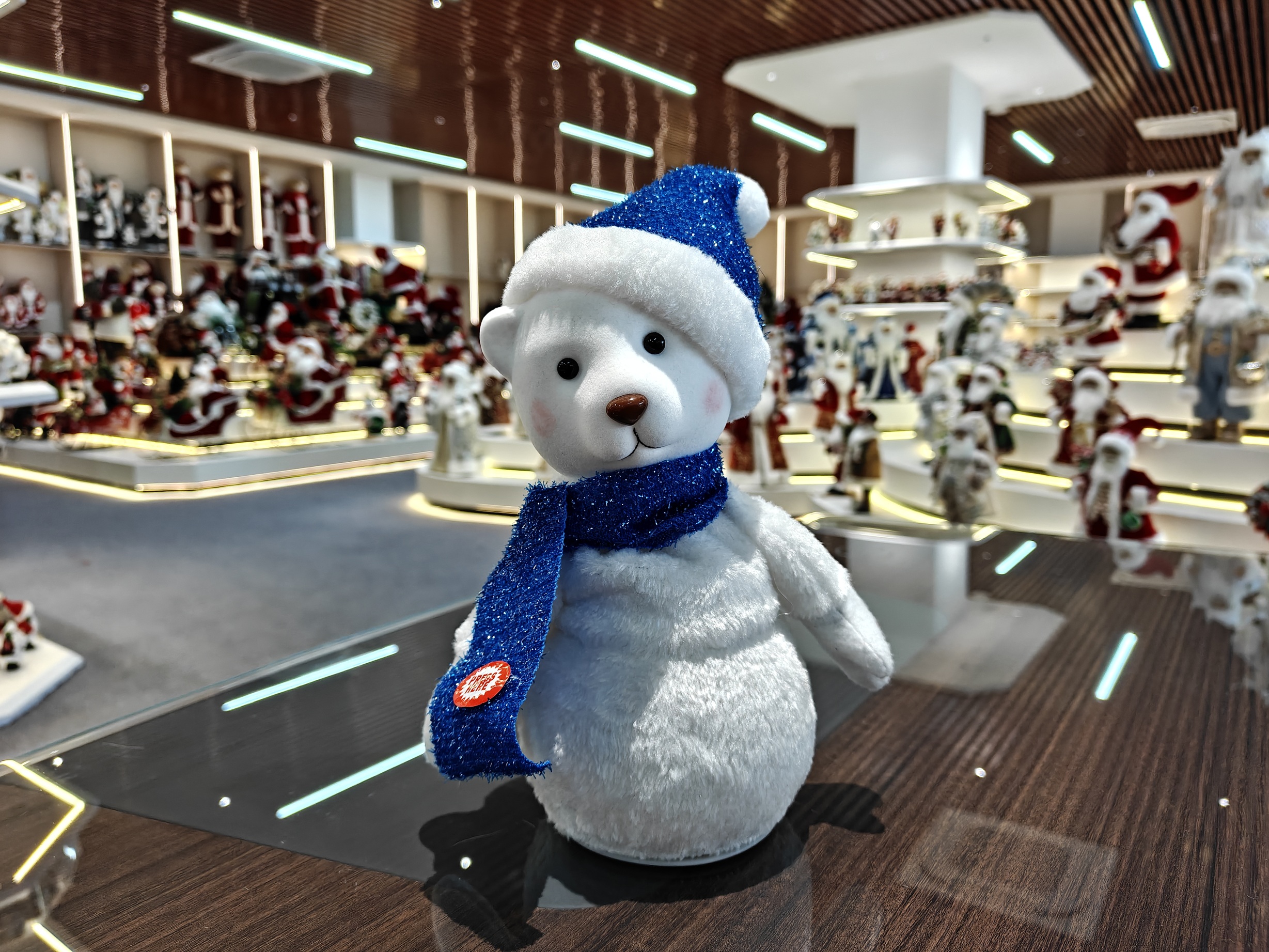 Handmade LED Lighted Music Cute Santa Bear Doll Christmas Ornament Tabletop Decoration for Xmas Gifts Home Display Santa Claus