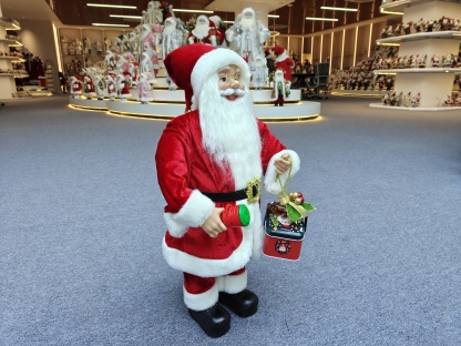 60cm Xmas Handmade Resin Santa Claus Doll with Candy Box And Christmas Film Handicraft Santa Claus Indoor Decoration