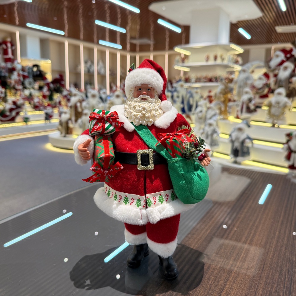 11Inch Xmas Handmade Resin Santa Claus Doll with Christmas Gifts Box&Bag Handicraft Polyresin Santa Claus Indoor Decoration