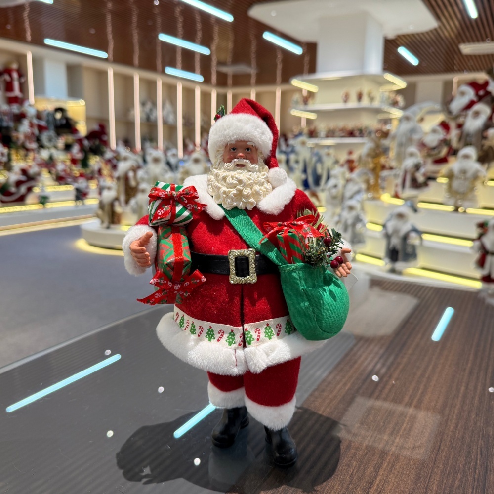 11Inch Xmas Handmade Resin Santa Claus Doll with Christmas Gifts Box&Bag Handicraft Polyresin Santa Claus Indoor Decoration