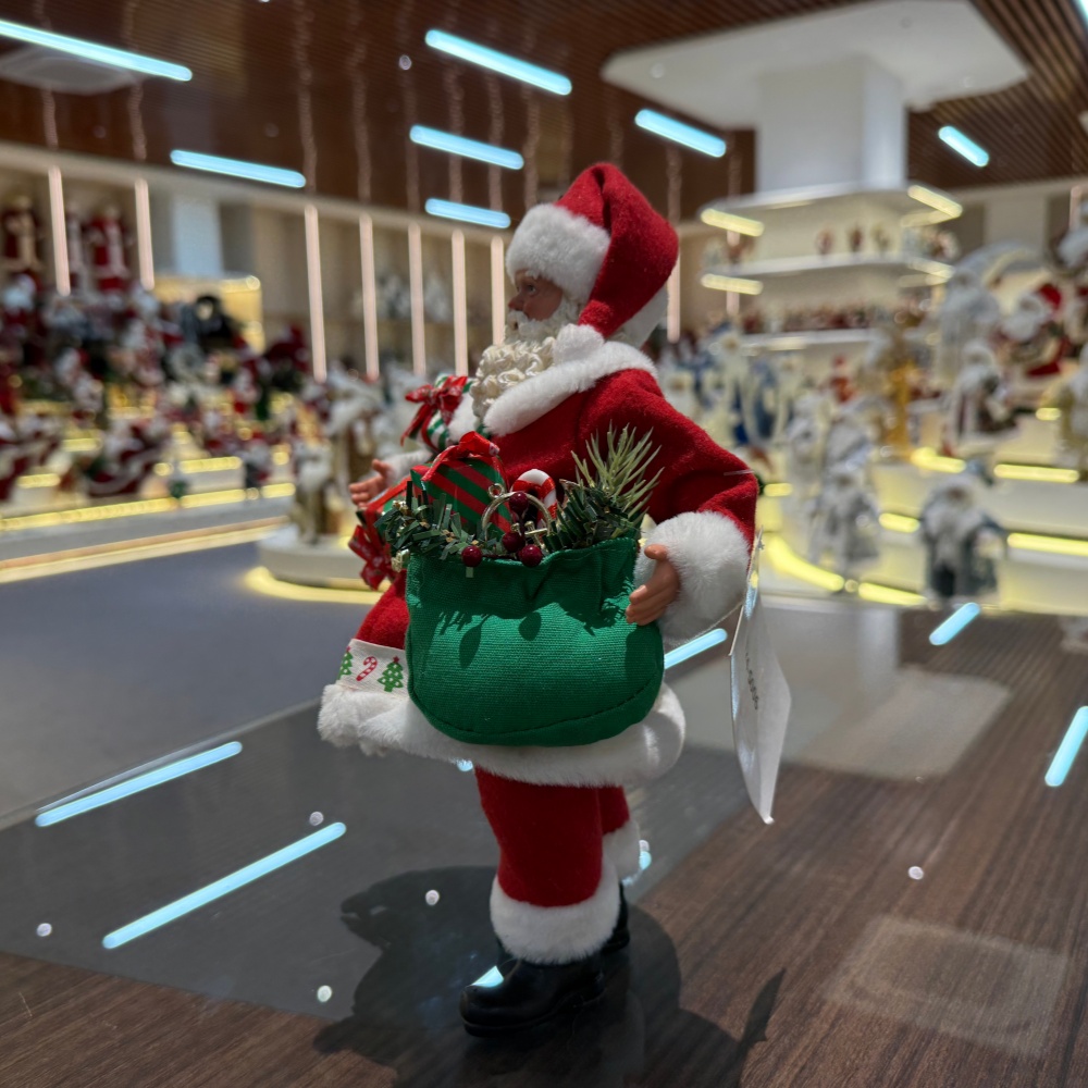 11Inch Xmas Handmade Resin Santa Claus Doll with Christmas Gifts Box&Bag Handicraft Polyresin Santa Claus Indoor Decoration