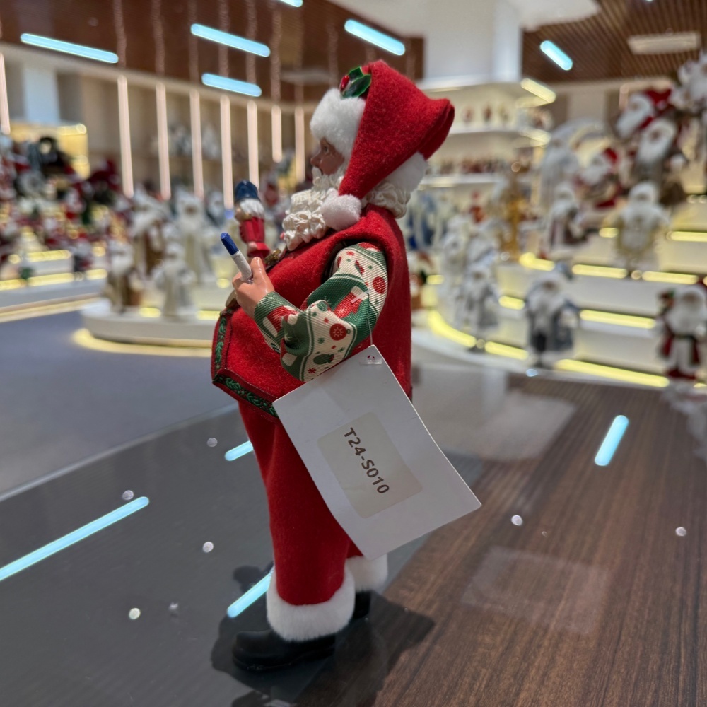 11Inch Xmas Handmade Resin Santa Claus Doll with Nutcracker and Brush Handicraft Polyresin Santa Claus Indoor Decoration