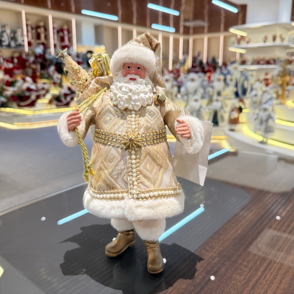 11Inch Xmas Handmade Resin Santa Claus Doll with Christmas Tree Gifts Bag Handicraft Polyresin Santa Claus Indoor Decoration