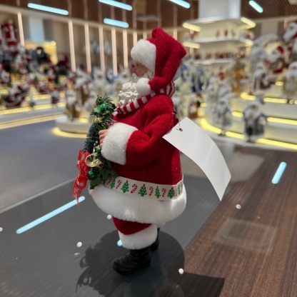 11Inch Xmas Handmade Resin Santa Claus Doll with Wreath Handicraft Polyresin Santa Claus Indoor Decoration