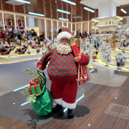 11Inch Xmas Handmade Resin Santa Claus Doll with Ski Boards And Christmas Gift Bag Handicraft Polyresin Santa Claus Indoor Decoration