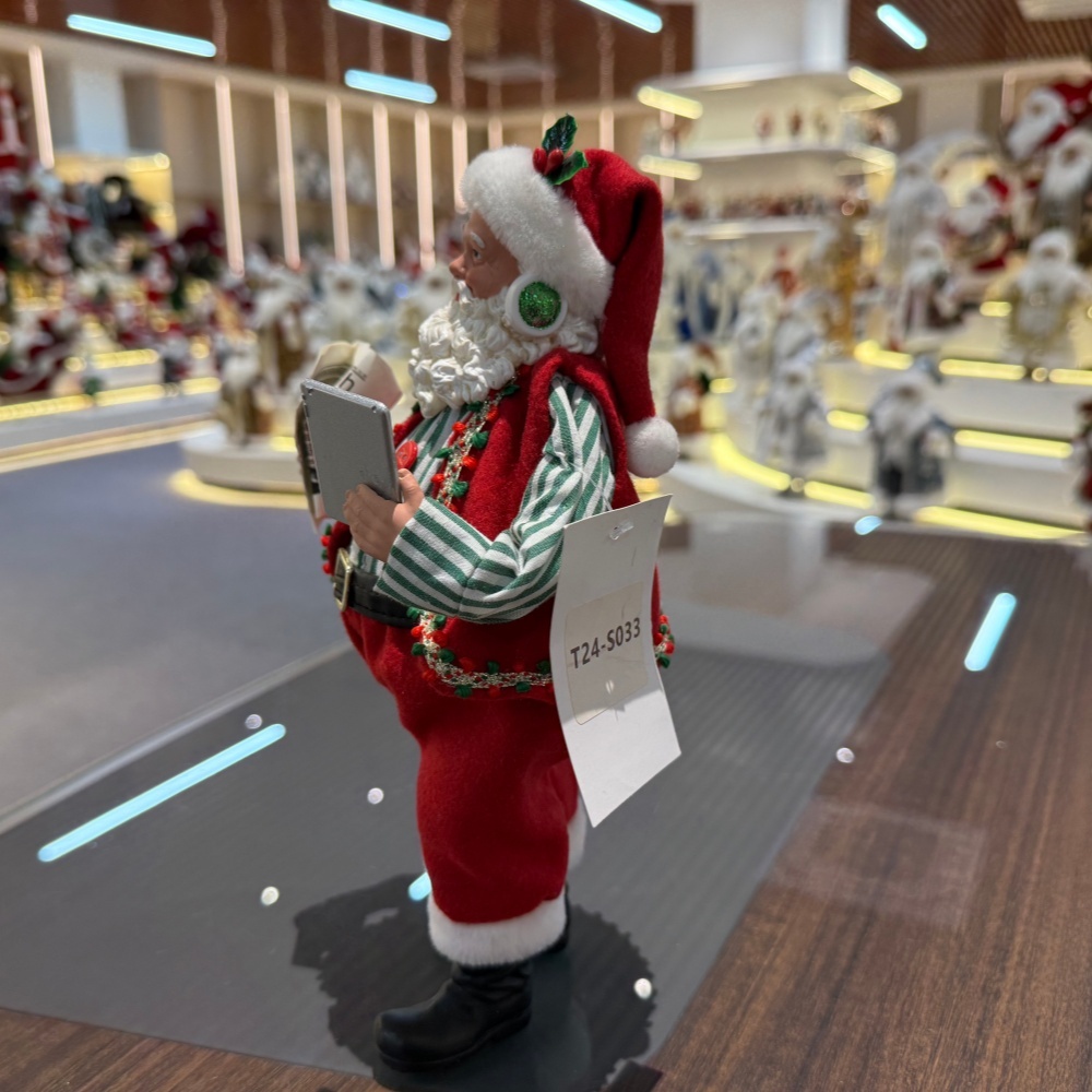 11Inch Xmas Handmade Resin Santa Claus Doll with Pad And Newspaper Handicraft Polyresin Santa Claus Indoor Decoration