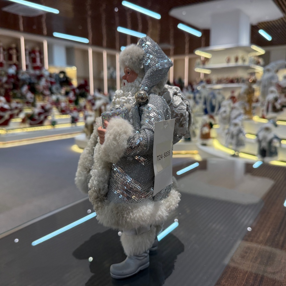 11Inch Xmas Handmade Resin Santa Claus Doll with Silver Christmas Gift Box&Bag Handicraft Polyresin Santa Claus Indoor Decoration