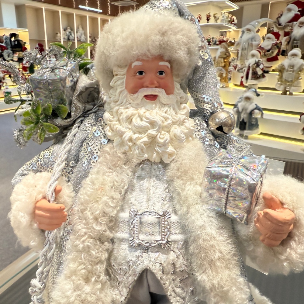 11Inch Xmas Handmade Resin Santa Claus Doll with Silver Christmas Gift Box&Bag Handicraft Polyresin Santa Claus Indoor Decoration