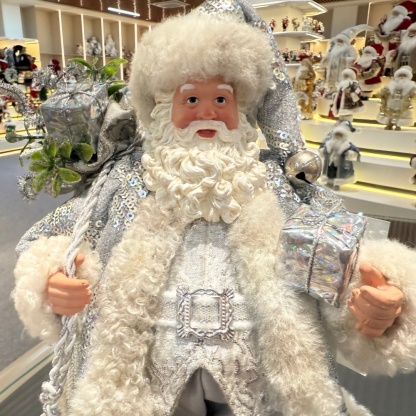 11Inch Xmas Handmade Resin Santa Claus Doll with Silver Christmas Gift Box&Bag Handicraft Polyresin Santa Claus Indoor Decoration