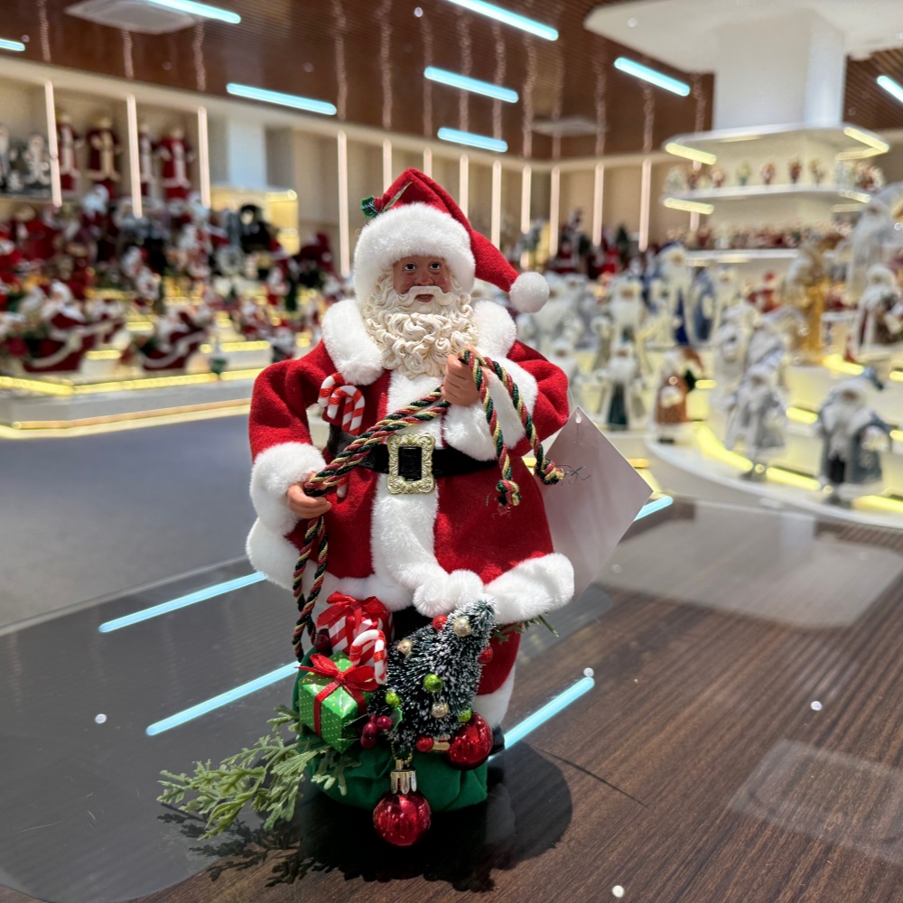 11Inch Xmas Handmade Resin Santa Claus Doll with Christmas Gifts Bag Handicraft Polyresin Santa Claus Indoor Decoration