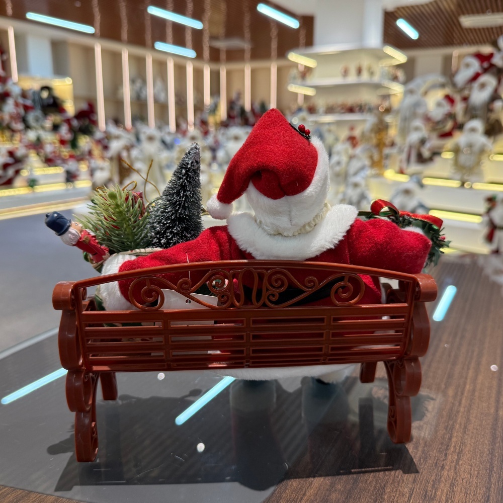 11Inch Xmas Handmade Resin Santa Claus Doll Sitting With Christmas Gift Bag Handicraft Polyresin Santa Claus Indoor Decoration