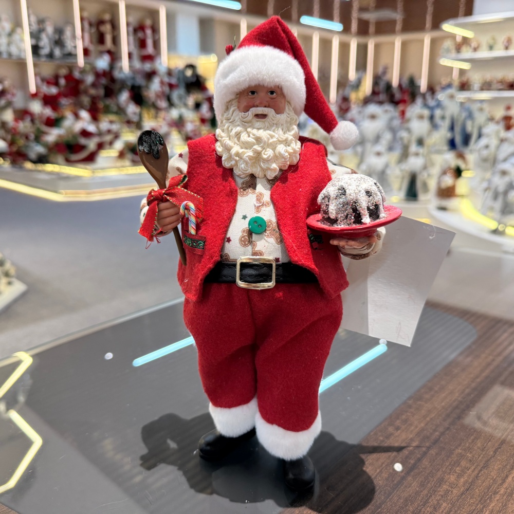 11Inch Xmas Handmade Resin Santa Claus Doll with Cream Cake Handicraft Polyresin Santa Claus Indoor Decoration