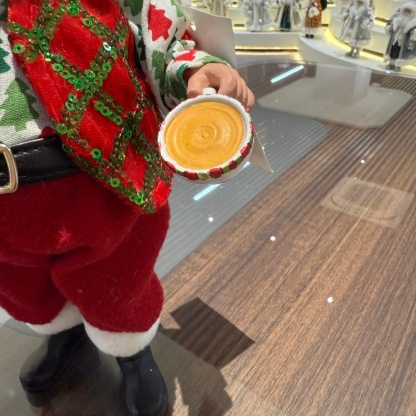 11Inch Xmas Handmade Resin Santa Claus Doll with Coffee and Gingerbread cookies Christmas Gift Handicraft Polyresin Santa Claus Indoor Decoration