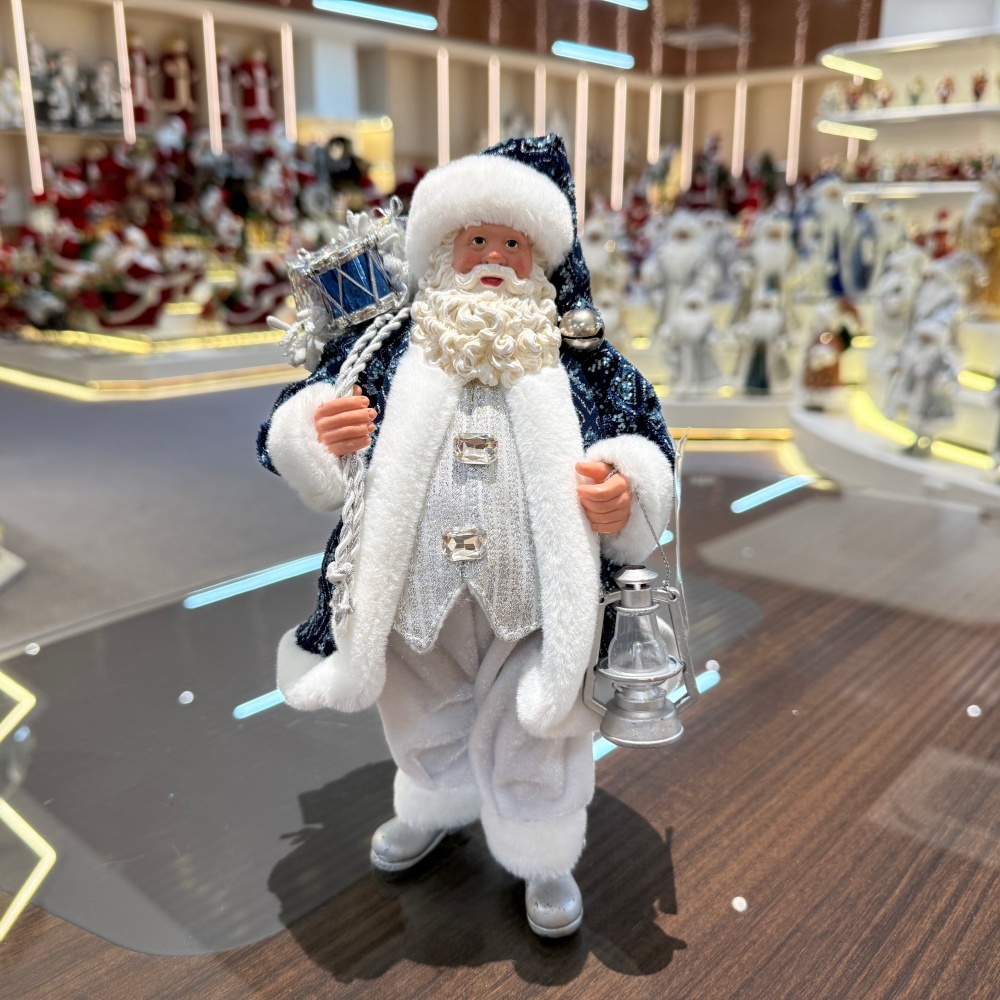 11Inch Xmas Handmade Resin Santa Claus Doll with Oil Lamp Christmas Gifts Bag Handicraft Polyresin Santa Claus Indoor Decoration