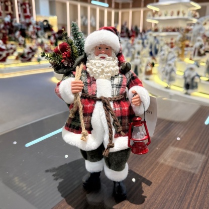 11Inch Xmas Handmade Resin Santa Claus Doll with Oil Lamp And Christmas Tree Gifts Bag Handicraft Polyresin Santa Claus Indoor Decoration