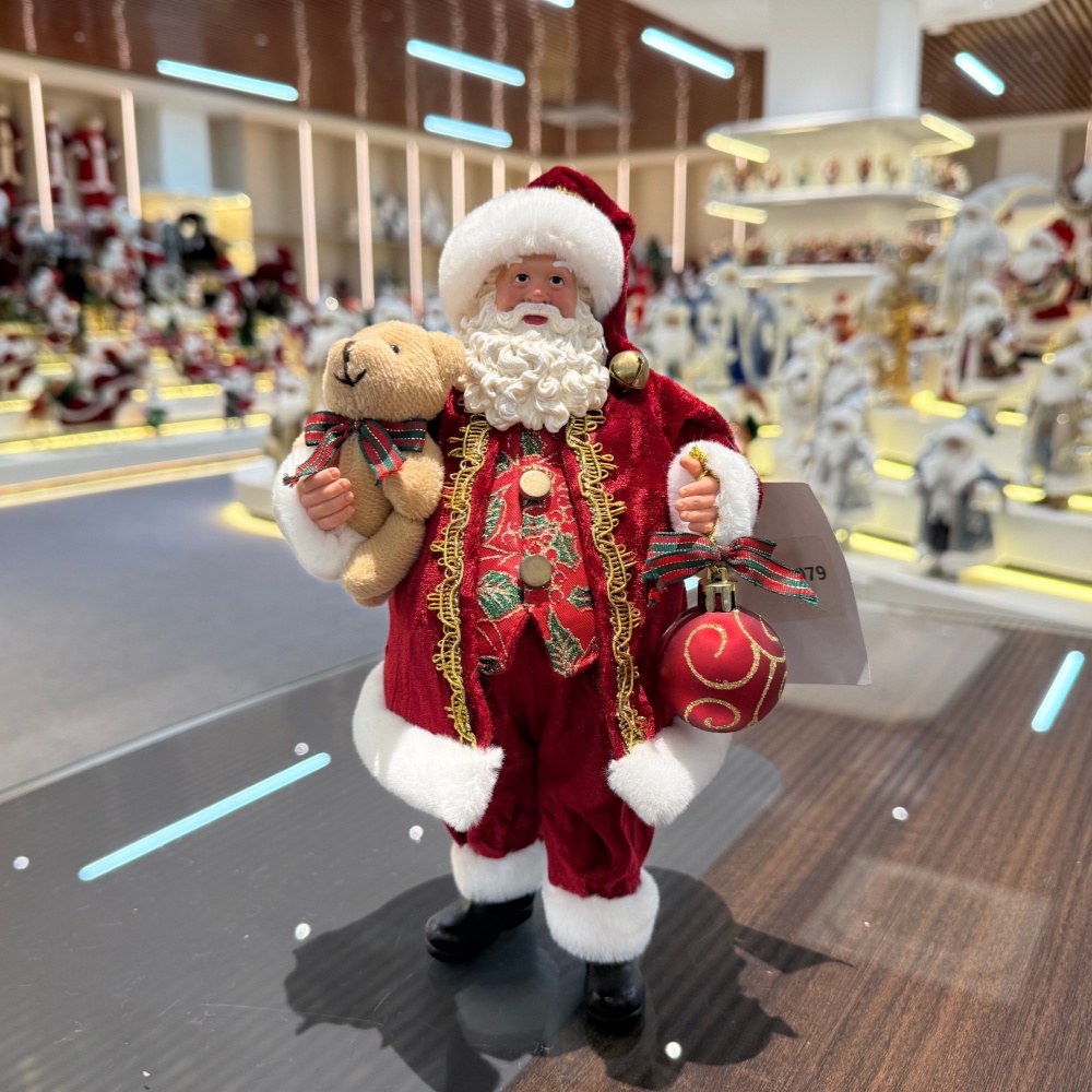 11Inch Xmas Handmade Resin Santa Claus Doll with Bear And Christmas Ball Handicraft Polyresin Santa Claus Indoor Decoration