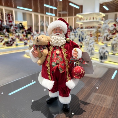 11Inch Xmas Handmade Resin Santa Claus Doll with Bear And Christmas Ball Handicraft Polyresin Santa Claus Indoor Decoration