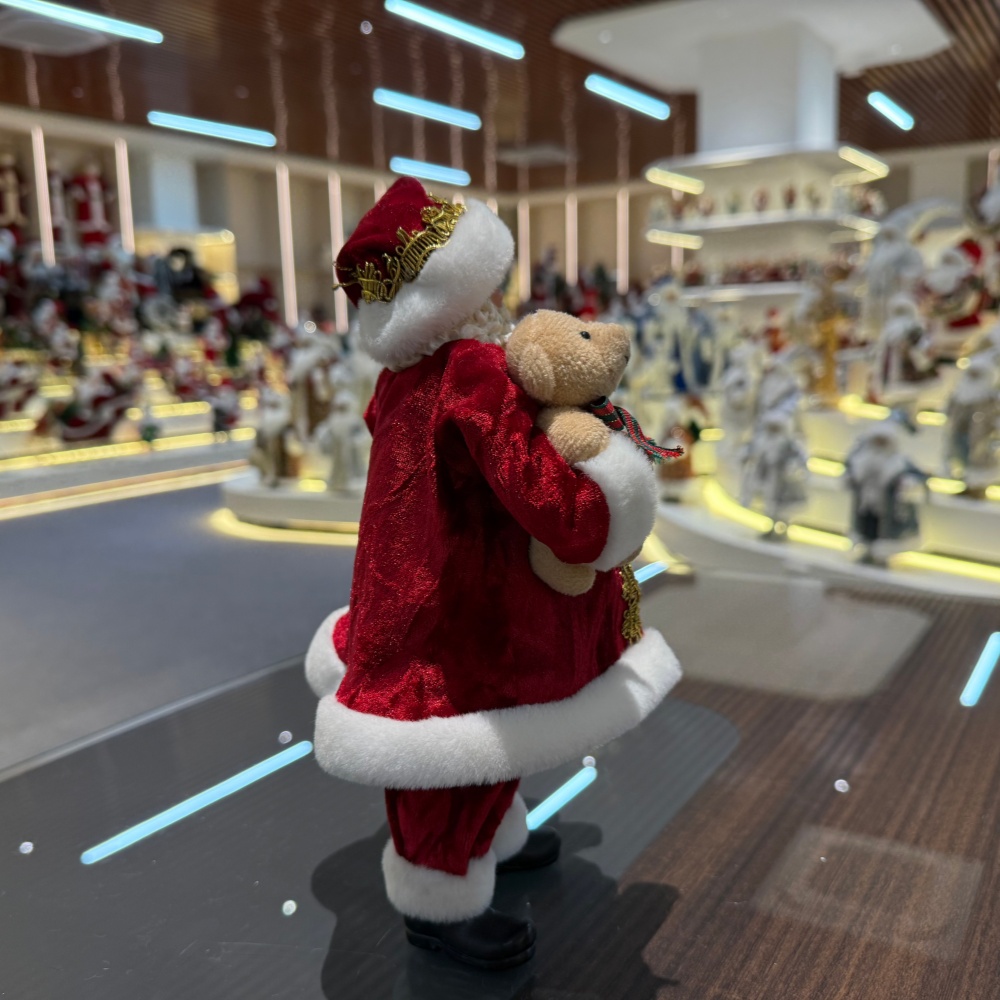 11Inch Xmas Handmade Resin Santa Claus Doll with Bear And Christmas Ball Handicraft Polyresin Santa Claus Indoor Decoration